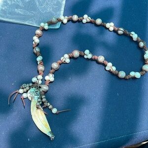 Boho pearl, bone and leather statement necklace